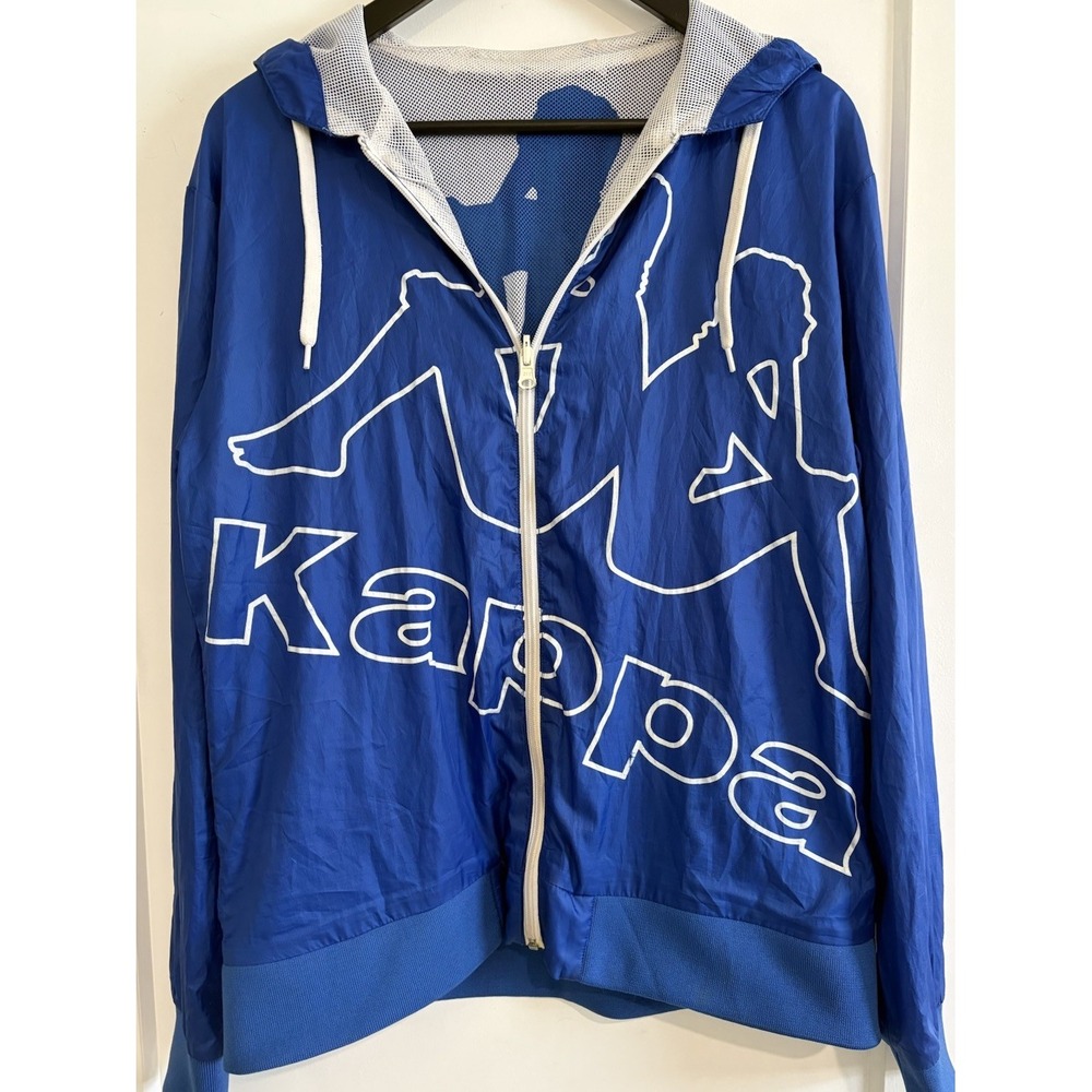 Vintage 90s Kappa Reversible Windbreaker Jacket Blue Mesh Hoodie Big Logo M/L